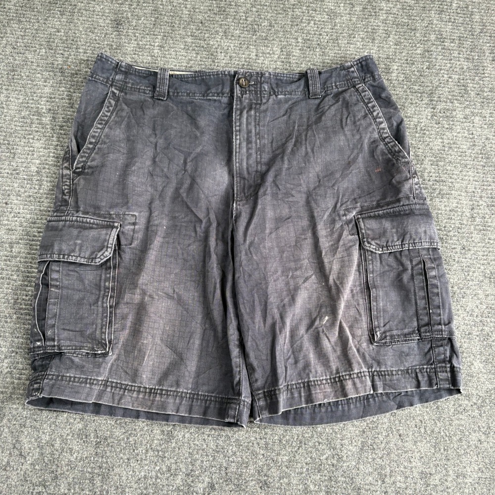 IZOD Mens Cargo Shorts Size 36 Faded Black Ripstop Cotton Casual Outdoor 3389